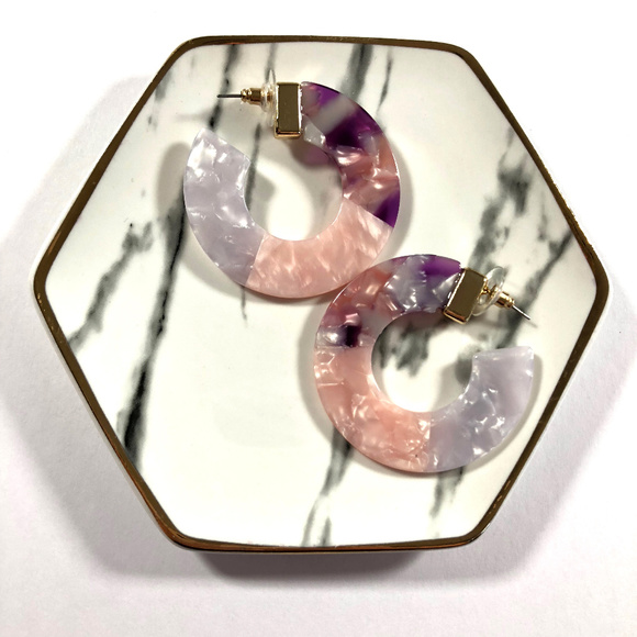 Cardi Pink Acrylic Purple Thick Circle Stud Hoop E - Picture 3 of 6